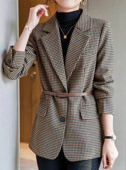Large Lapels Houndstooth Tight Blazers Women