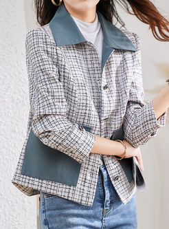 Turn-Down Collar Plaid Patchwork Cropped Jackets Women