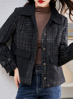 Turn-Down Collar Plaid Patchwork Cropped Jackets Women