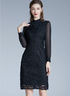 Fashion Long Sleeve Water Soluble Lace Pencil Dresses