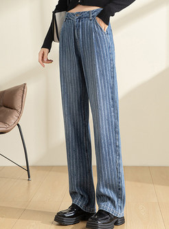 High Waisted Striped Baggy Jeans Women