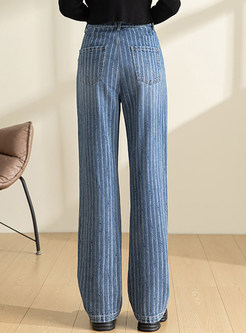 High Waisted Striped Baggy Jeans Women