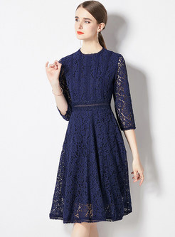 Pretty Half Sleeve Water Soluble Lace Skater Dresses