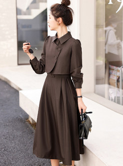 Turn-Down Collar Long Sleeve Solid Color Skirt Suits