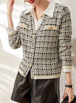 V-Neck Tweed Single-Breasted Women's Coats & Jackets