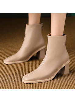 Solid Color Simple Square Toe Womens Boots
