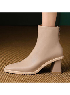 Solid Color Simple Square Toe Womens Boots