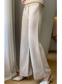Casual Wool Ribbed-Knit Tie Waist Knitted Pants Women