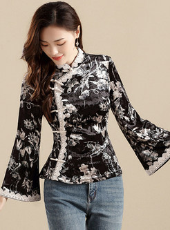 Fitted Flare Sleeve Vintage Long Sleeve Dressy Tops For Women