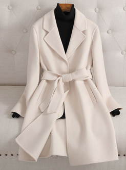 Large Lapels Fashion Solid Color Wool Womens Coats