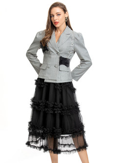 Women's Elegant Blazer & Cake Mesh Skirt Suits