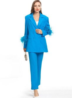 Women's Fashion Slim Blue Suits