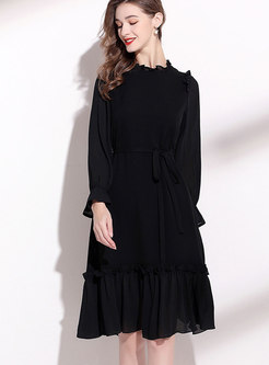 Long Sleeve Black Chiffon Dresses