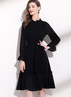 Long Sleeve Black Chiffon Dresses