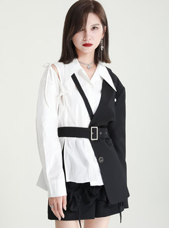 Women's Fashion Patchwork Blazer with Belt