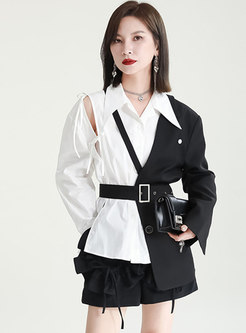 Women's Fashion Patchwork Blazer with Belt