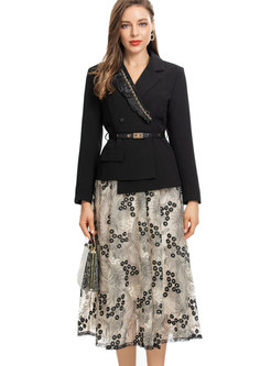Women's Long Sleeve Blazer & Floral Skirt Suit