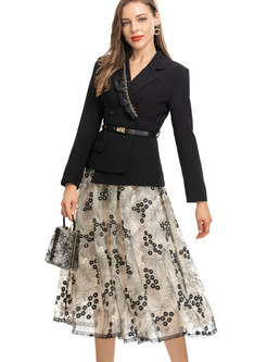 Women's Long Sleeve Blazer & Floral Skirt Suit
