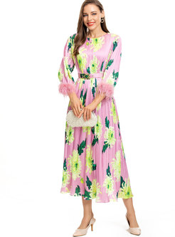 Autumn Fashion Long Sleeve Floral Printing Maxi Dresses