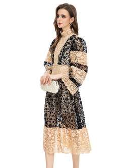 Elegant Long Sleeve Lace Midi Dresses