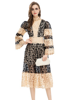 Elegant Long Sleeve Lace Midi Dresses