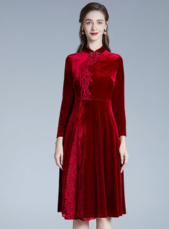 Women's Long Sleeve Velvet Dresses