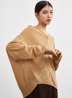 V-Neck Thin Ribbed Loose Knitted Jumper For Women