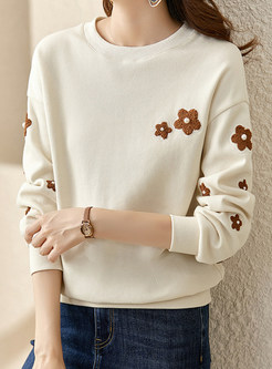 Relaxed Embroidered Flowers Women Sweatshirts