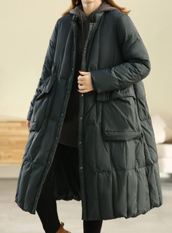 Classic Single-Breasted Pockets A-Line Winter Coats For Women
