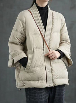 V-Neck Single-Breasted Slouchy Womens Winter Coats