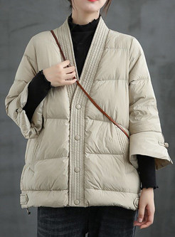 V-Neck Single-Breasted Slouchy Womens Winter Coats