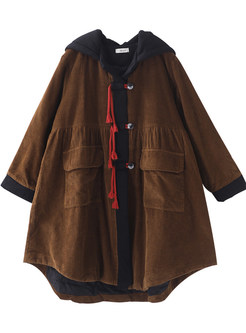 Boxy Hooded Corduroy Women's Winter Coats