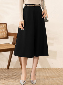Basic Solid Color Midi Skirts For Women