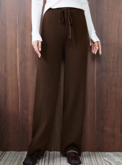 Fitted High Waisted Tie Strap Knitted Slacks Women