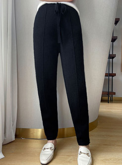 Solid Wool Splicing High Waisted Lounge Pants For Women