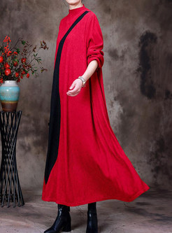 Mockneck Color-Blocked Plus Size Knitted Maxi Dresses
