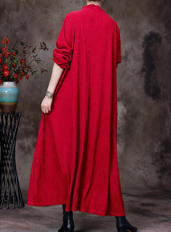 Mockneck Color-Blocked Plus Size Knitted Maxi Dresses