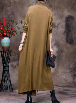 Mock Neck Solid Color Irregular Long Plus Size Dresses