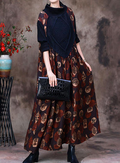 New Look Knitted Splicing Printed Plus Size Dresses
