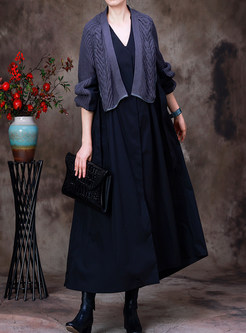 Stylish Knitted Splicing Solid Color Women's Long Coats