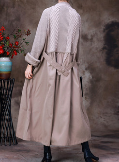 Stylish Knitted Splicing Solid Color Women's Long Coats