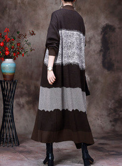 Oversize Patchwork Wool Long Open Front Knitted For Women