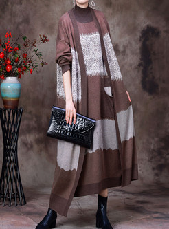 Oversize Patchwork Wool Long Open Front Knitted For Women