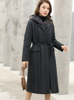 Women's Color Block Hooded Long Coat