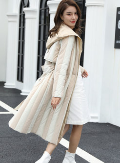 Women's Color Block Hooded Long Coat