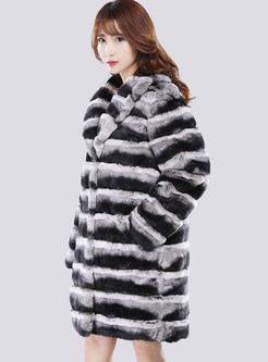 Large Lapels Striped Soft Faux Fur Jackets For Women