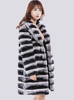 Large Lapels Striped Soft Faux Fur Jackets For Women