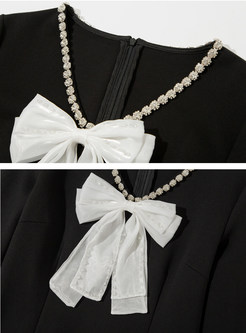 V-Neck Bow-Embellished Long Sleeve Little Black Dresses