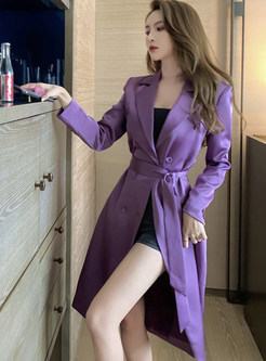Double-Breasted Draped Tie Waist Womens Coats