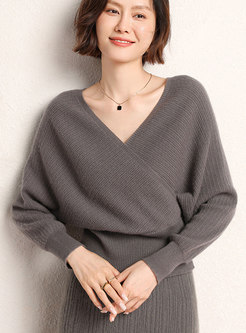 Women's V-neck Long Sleeve Pullover Sweater